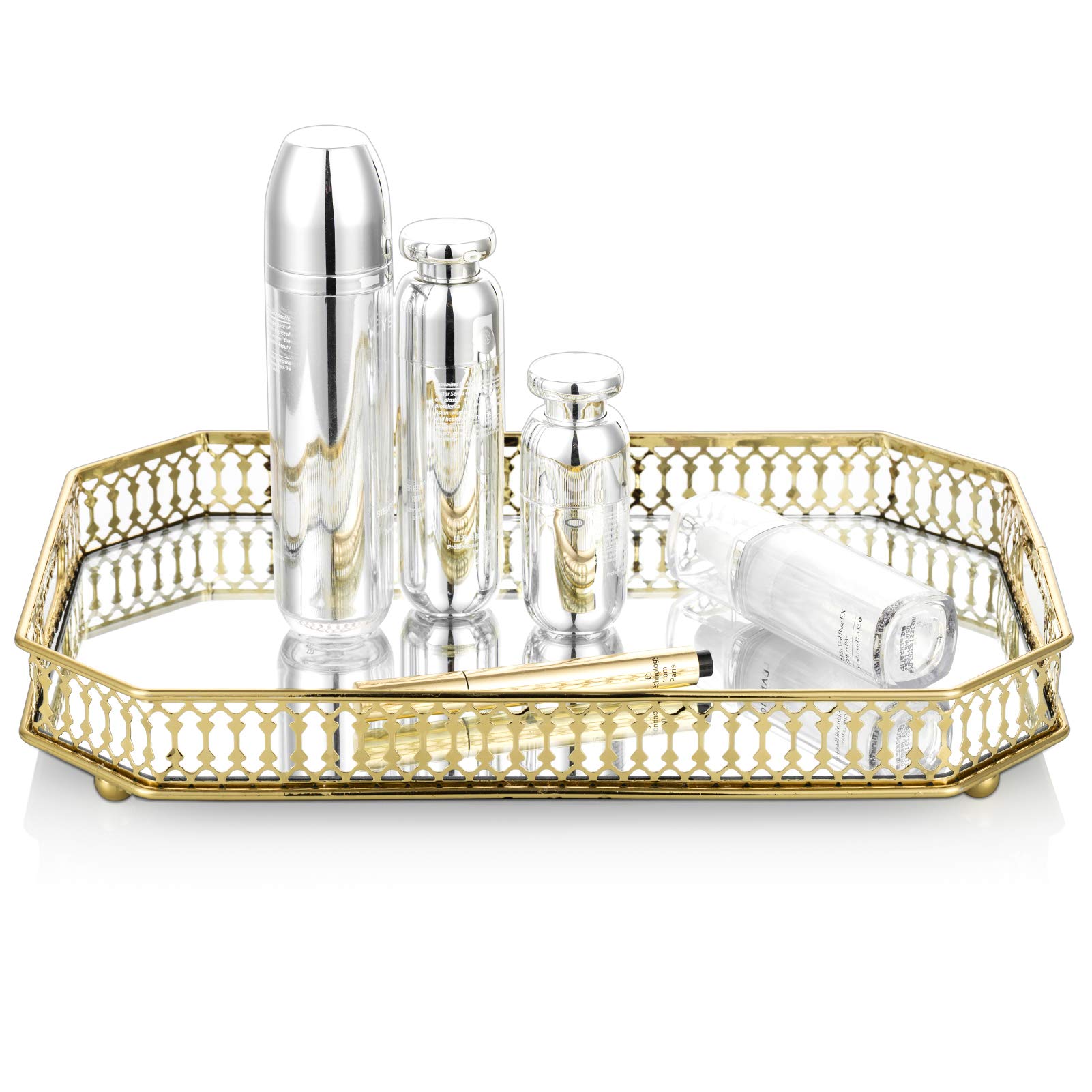 NUPTIO Metal Mirrored Decorative Gold Rectangle Candle & Cake Tray, Multifunctional Dish & Fruit Trays, Cosmetics & Jewelry Organizer — image 1