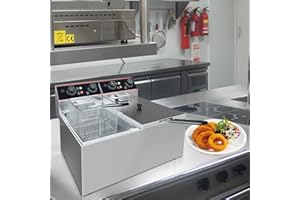 GADERTH 12.6 QT Commercial Deep Fryer with Double Basket Electric, Stainless Steel Deep Fryer with Independent Temperature Control for Restaurant and Home, 3000 W