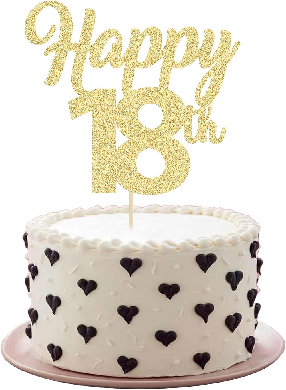Gyufise 3Pcs Happy 18th Cake Toppers Gold Glitter 18th Birthday Decorations