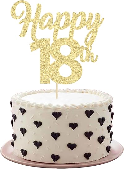 Gyufise 3Pcs Happy 18th Cake Toppers Gold Glitter 18th Birthday Decorations