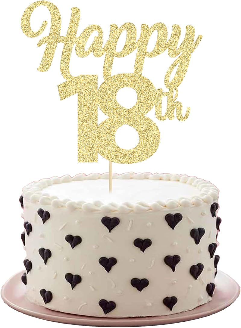 Gyufise 3Pcs Happy 18th Cake Toppers Gold Glitter 18th Birthday Decorations
