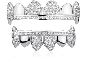 OYOGAA Mens Dental Grills,Diamond Grillz for Your Teeth Iced Out CZ Gold Grillz for Men 18K Gold Plated Vampire Fangs Teeth Caps