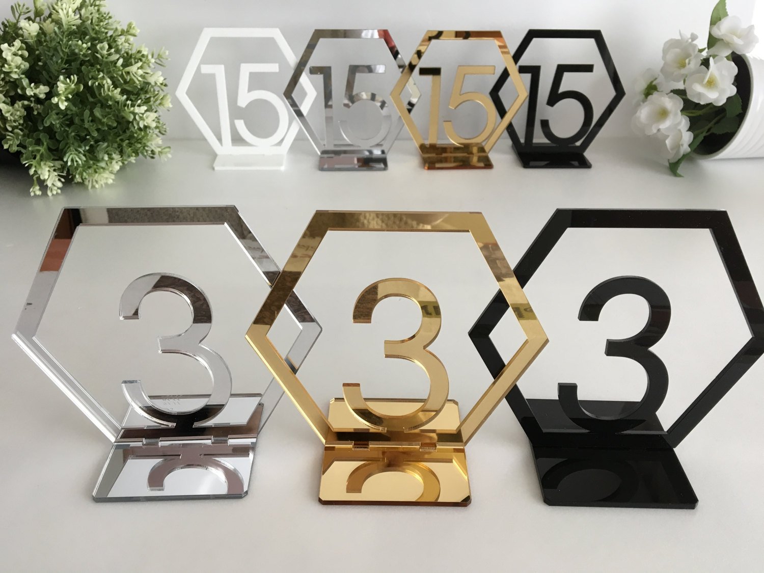Acrylic Geometric Table Numbers,Wedding Hexagon Table Numbers, Boho Centerpiece Table Decor, Mirror Gold Table Decor (Silver, 25PCS)