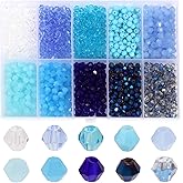 Beadtales 1200Pcs 4mm 10 Colors Faceted Crystal Glass Bicone Beads Loose Bead for DIY Bracelet Necklace Earring Keychain Jewelry Making,Blue