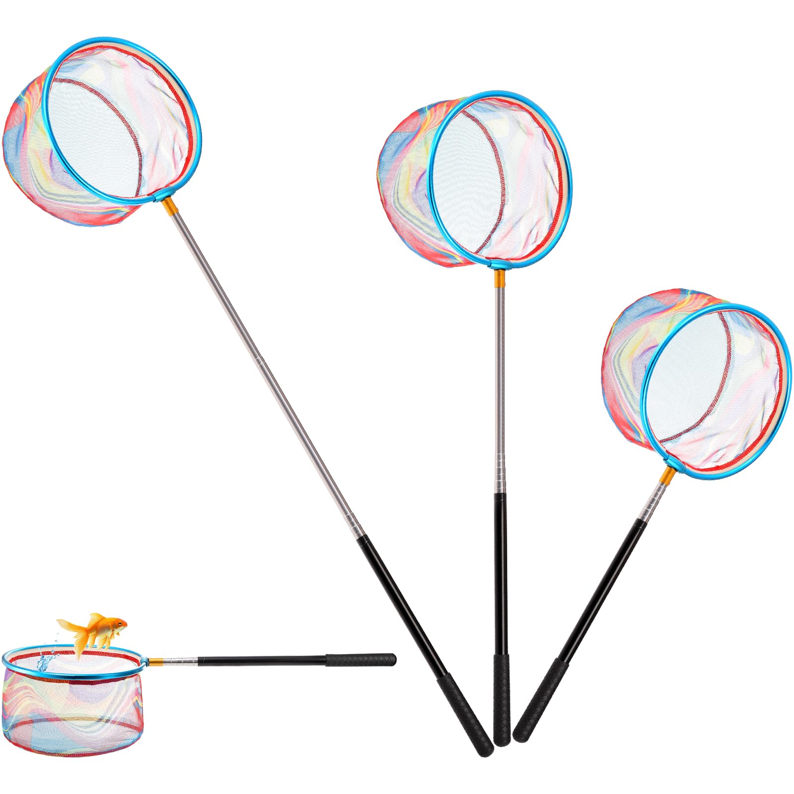 Photo 1 of Goaste 3 Pack Kids Fishing Net, Telescopic Lightweight Landing Net, Bug Insect Catching Net with Stainless Steel Pole Handle for Kids Outdoor Playing, Extendable from 26 inch to 67.5 inch