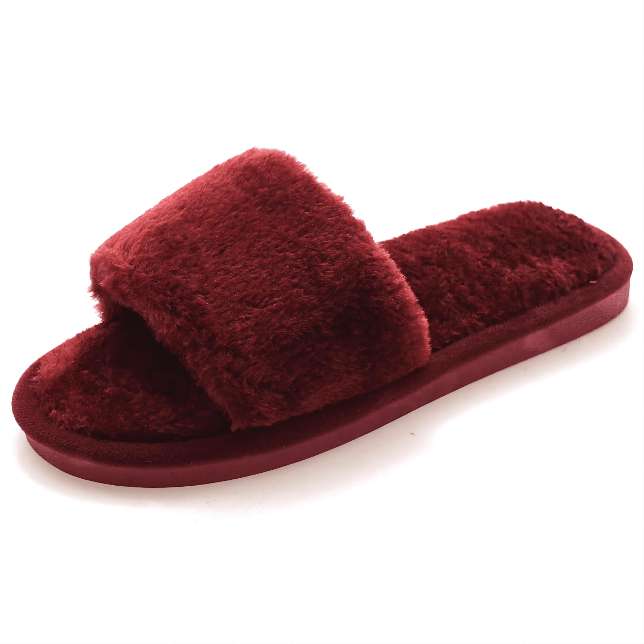 Photo 1 of Crazy Lady Women's Fuzzy Fluffy House Slippers Cozy Cute Open Toe Memory Foam Breathable Indoor Outdoor Anti-slip Sandals(02Wine40)