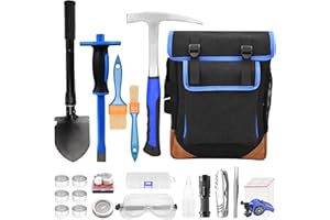 A PEERLESS SHOVEL 27pcs Geology tool kits，Rock mining tools，Rock hounding tools with exquisite accessory matching，Geological hammer and Foldable shovel (BLUE02)