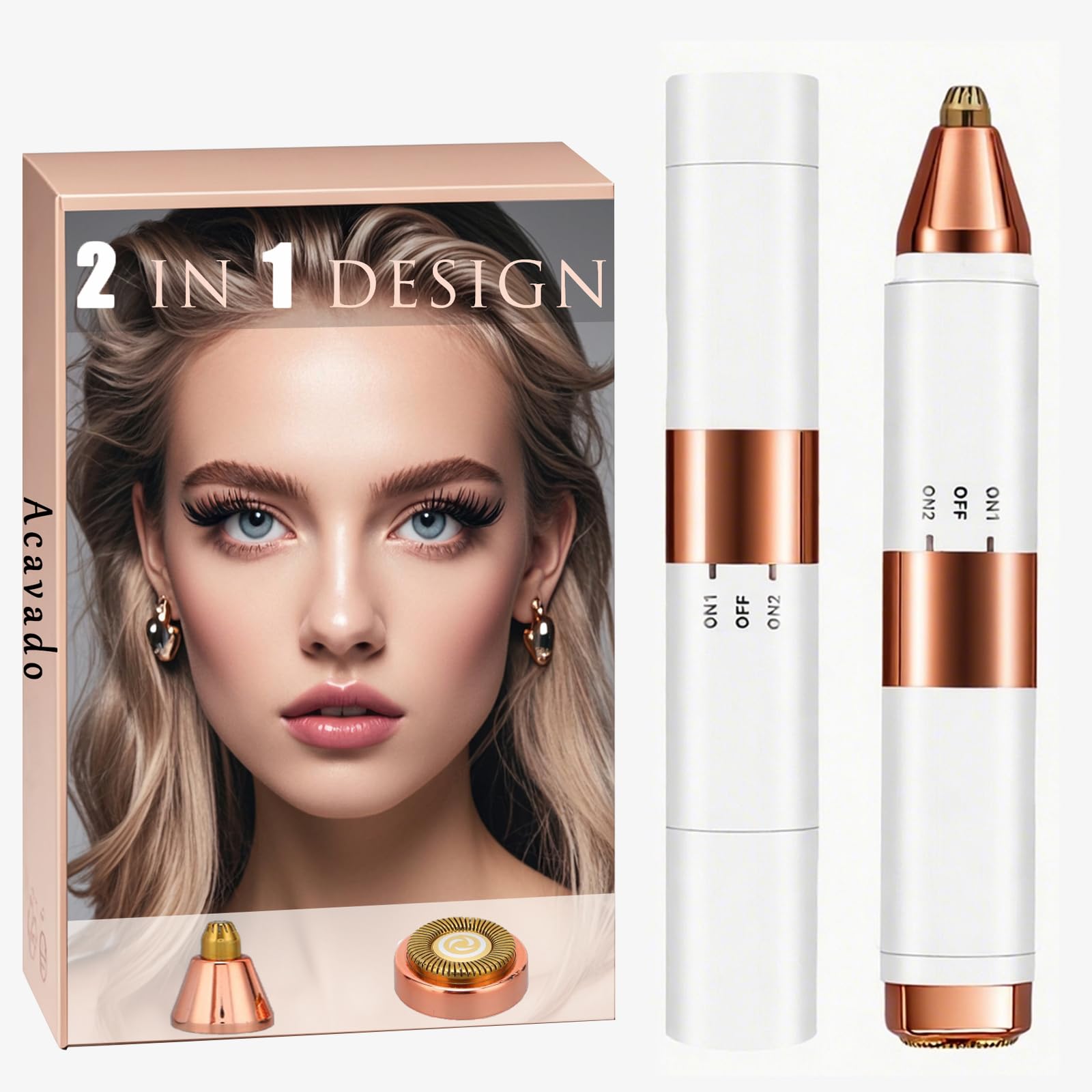 Photo 1 of 2-in-1 Dual Head Eyebrow Trimmer & Flawless Facial Hair Removal for Women, Painless & Gentle Facial Hair Remover for Brows, Chin, Upper Lip, Cheeks, Type-C Charging for Women