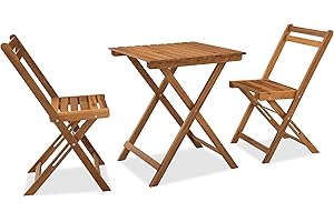 VICTORY RELAX Bistro Table and Chairs Set of 3, Folding Acacia Wood Patio Bistro Set with Square Table, Suitable for Balcony, Garden, Poolside, Yard, Camping