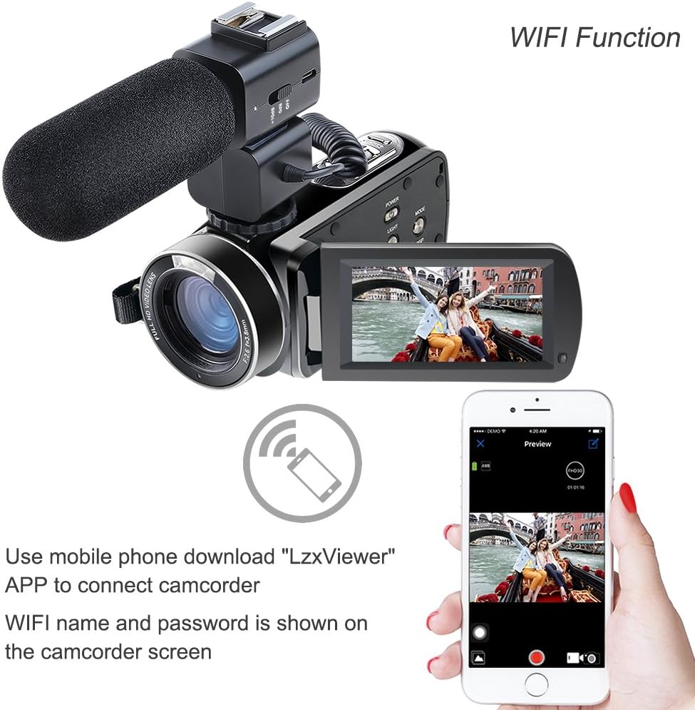Besteker Camcorder 1080P 30FPS WiFi Camcorders with External Microphone