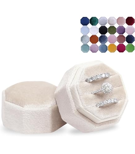 BLUTETE Square-Octagon Velvet 3 Slots Jewelry Ring Box Engagement...