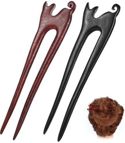 Amazon.com : 2Pcs U Shape Wooden Hair Sticks Handmade Carved  display picture 1