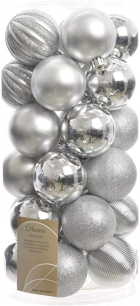 Decoris Natale.Decoris 30 Palline Di Natale In Plastica 6 Cm Argento Opaco Lucido Glitterato Palline Per Albero Di Natale Con Glitter Mix Infrangibili Amazon It Casa E Cucina