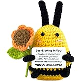 Emotional Support Bee, Positive Crochet Bee Doll with Card, Inspirational Small Handmade Knitted Animals Cute Stuff, Funny Gifts for Women Men Birthday Friends Coworkers, Christmas Office Decor