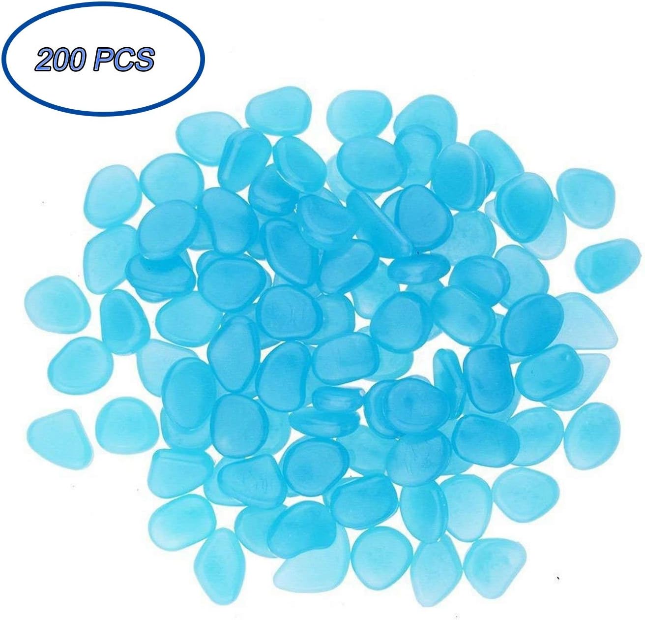 Podazz 200Pcs Glowing Pebbles Glow in the dark Decorative Pebbles Stones for Garden Walkway, Flowerpot, Fish Tank (Blue)
