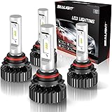 SEALIGHT 9005/HB3 High Beam 9006/HB4 Low Beam LED 14000LM Headlight Bulbs Combo Package CSP Chips 6000K Cool White