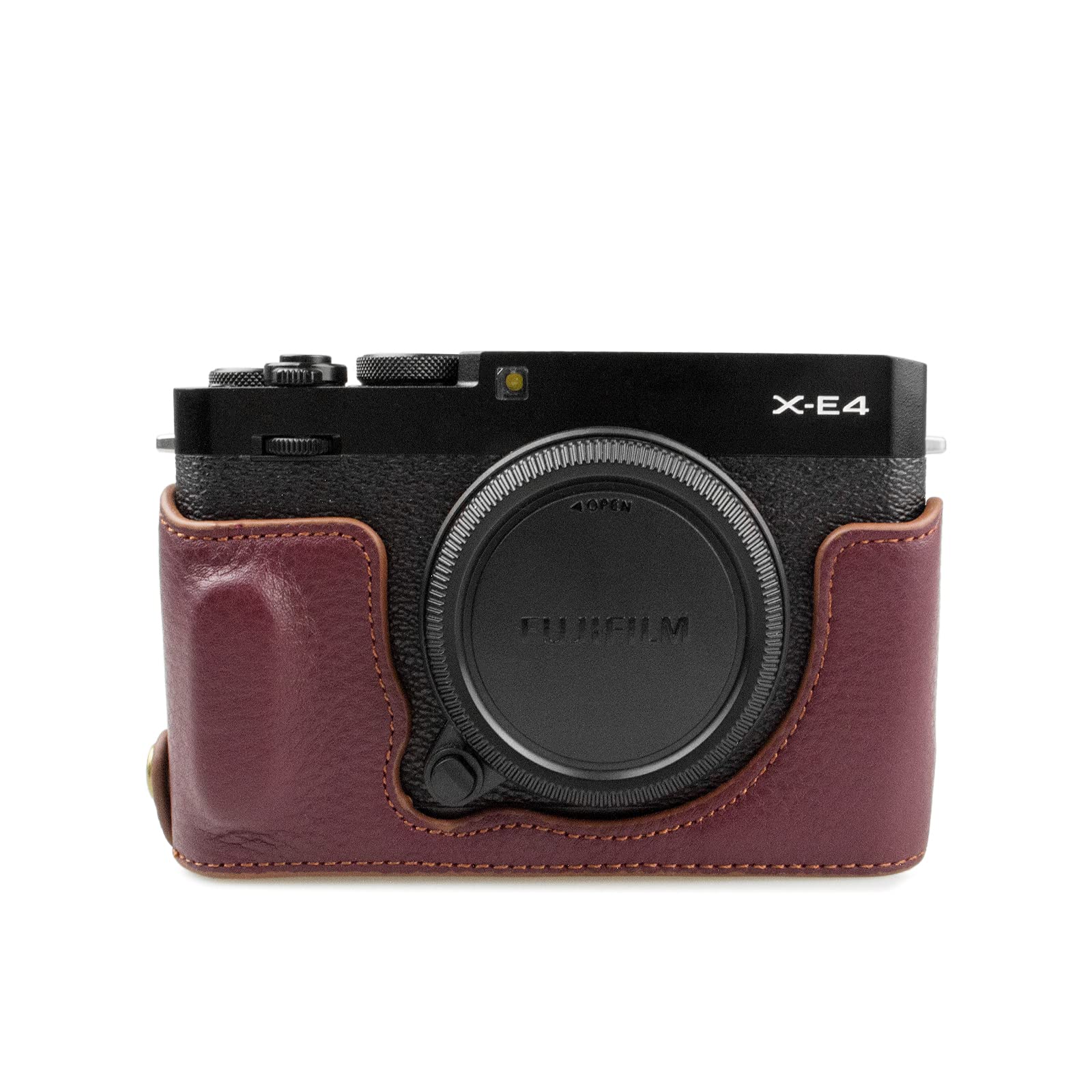 MUZIRI KINOKOO Fuji XE4 Case, Protective Case Compatible for Fujifilm X-E4/ XE4 Camera - Genuine Leather Half Case with Bottom Opening -Coffee