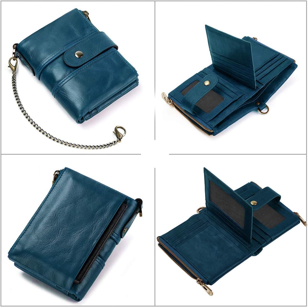 Womens Purse Wallet RFID Blocking Real Leather Ladies Purses with Chain Multi Compartment Purses for Women with Double Zip, Small Bifold Ladies Wallets with Coin Pocket 16 Card Holder (Blue) - Image 3