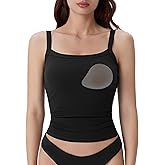 SUUKSESS Women Cotton Rib Padded Tank Tops Sleeveless Spaghetti Strap Square Neck Tops Summer Camisole Going Out Shirts