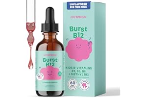 JoySpring Burst B12 Drops - Vitamin B Complex for Kids (2 fl oz) B2, B6, B5 + Methylcobalamin B12 Children Supplement to Support Healthy Growth & Development, Vegan B12, Ages 3-16+ | 60 Servings