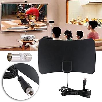 Inverlee 50 Mile Range Thin Flat Indoor HDTV Amplified HD TV VHF Antenna 10FT Coax Black