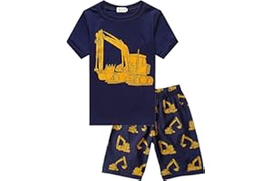 CM-KID Toddler Boys Pajamas Short Sets Fire Truck Cotton 2 Piece Pjs Excavator Sleepwear Summer Clothes Kids Jammies Set Size 1-7T