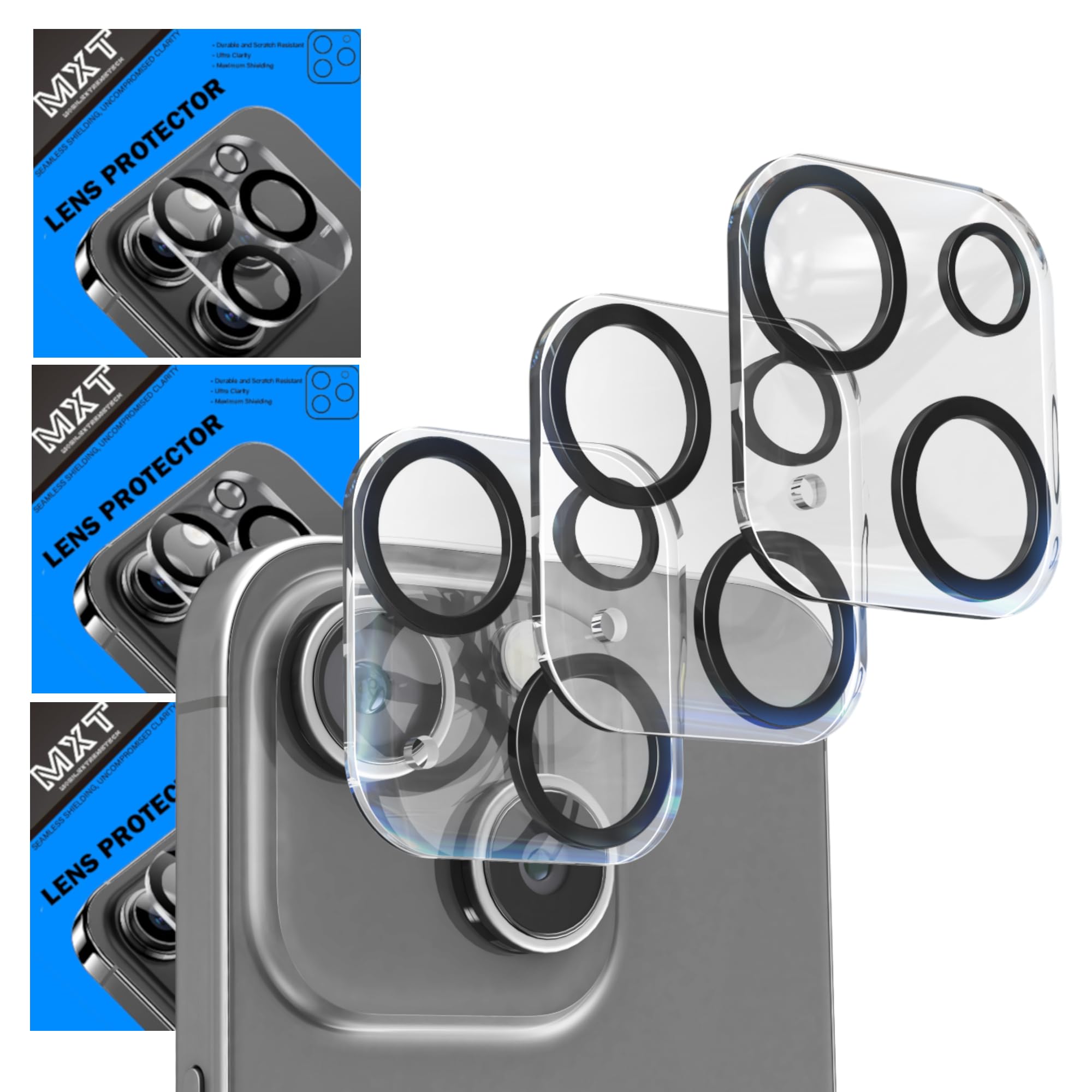 MXT 3 Pack Camera Lens Protector for iPhone 14 Plus and iPhone 14 Ultra HD Clear 9H Hardness Tempered Glass Anti-Scratch and Silk Printed Night Circle Case Friendly Easy Installation.