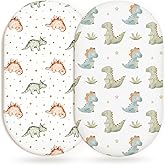 Bassinet Sheets for Baby Girls Boys 2 Pack, Fitted Baby Mattress Sheet for Rectangle, Oval, Hourglass Bassinet Mattress, Breathable Cozy & Universal Fit (Tiny Dinos, Bassinet Sheet)