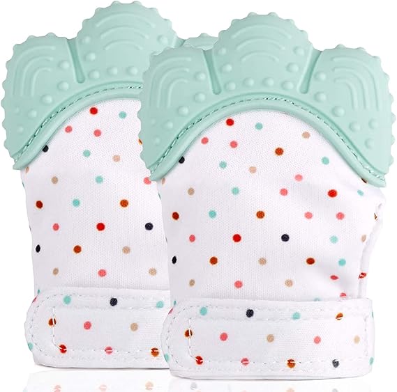 2 Pack Food Grade Silicone Teether Glove, Baby Teething Mitten