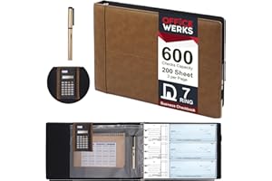 Office Werks Executive Check Binder with Calculator & Pen Included – 7 Ring Zippered Checkbook Portfolio, 9x13 Organizer Holds 200 Sheets (600 Checks), Brown