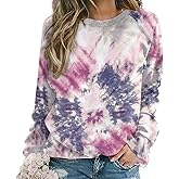 Lurhonp Womens Tie Dye Casual Long Sleeve Sweatshirt Crew Neck Loose Pullover Top