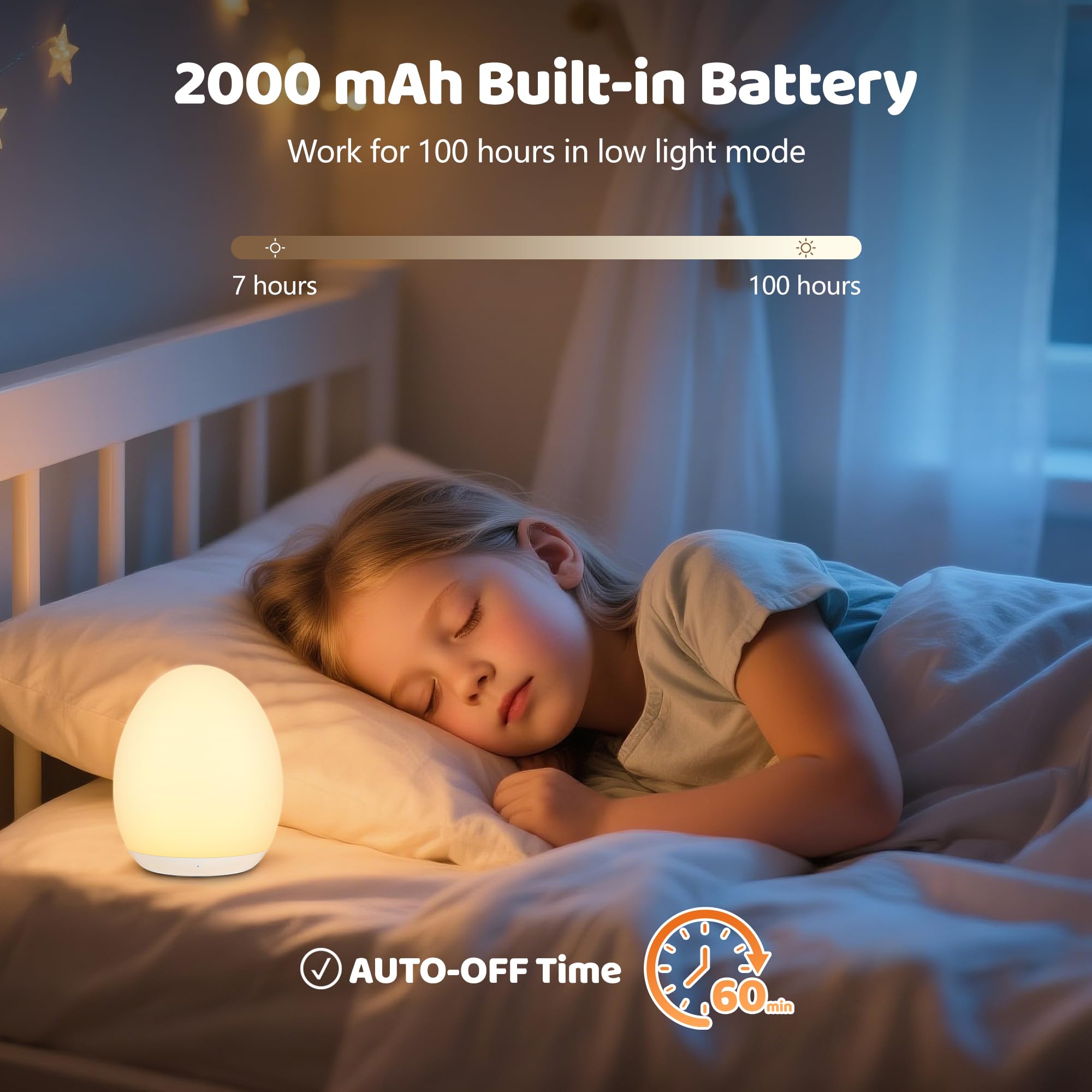 MediAcous Night Light for Kids Baby, Egg Light for Nursery, 7 Colors Changing & Stepless Dimming, Soft Silicone Touch Night Lamp with 1 Hour Timer, Rechargeable Nursery Night for Breastfeeding
