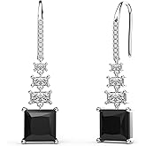 18K White Gold Plated Sterling Silver Square Princess Cut Cubic Zirconia Drop Dangle Earrings for Women Hypoallergenic Statement Earrings Gifts for Women Mom