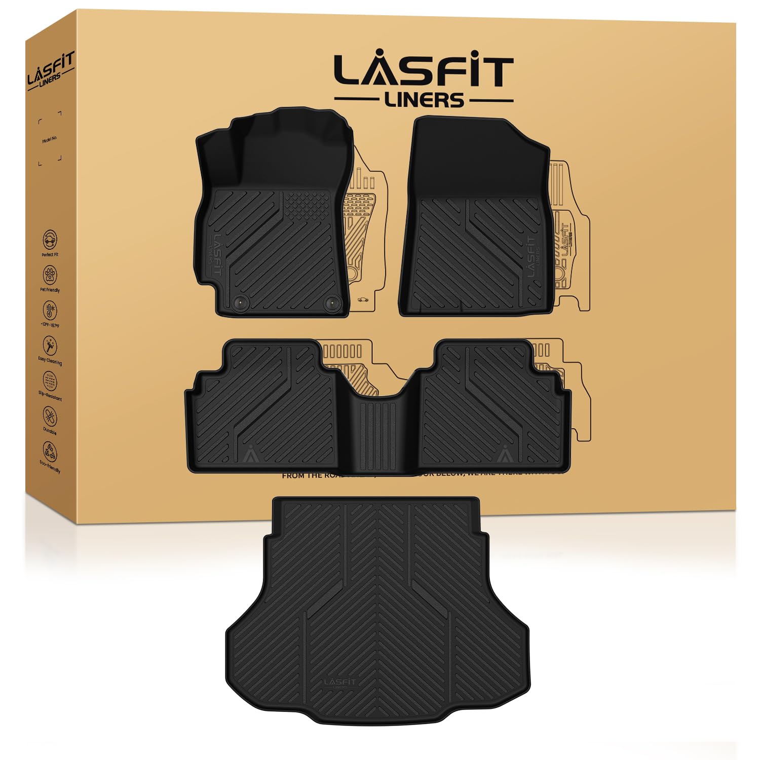 LASFIT Floor Mats & Cargo Mat for Hyundai Elantra 2021-2026 (Only Fit Gas) & Elantra N 2022-2025, All Weather TPE Car Mats Custom Fit Elantra/Elantra N Floor Liners & Trunk Mat Accessories, Black Image