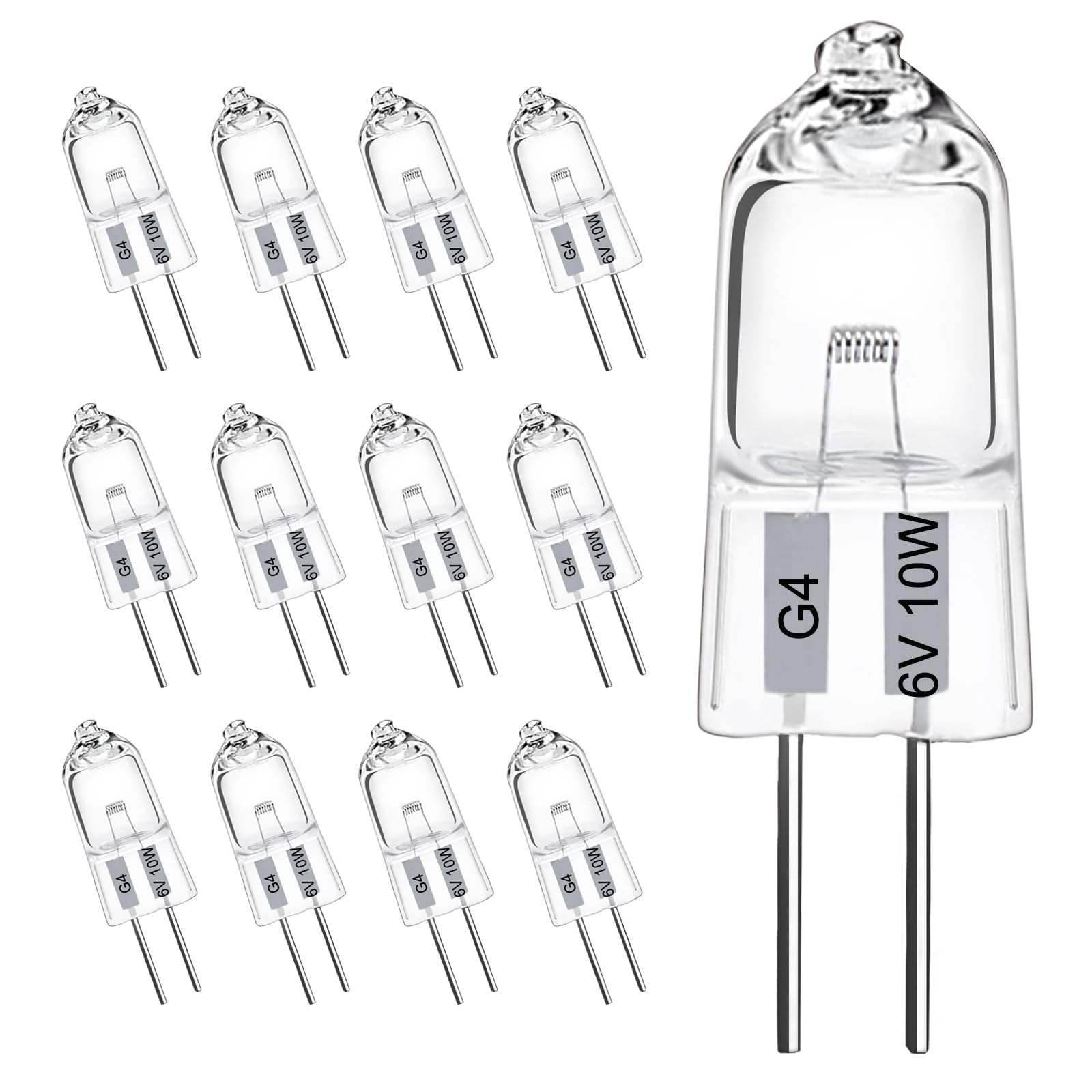 LedWekei G4 Halogen Bulbs,6v 10w Bulb 2 Pin Clear Capsule Lamp Bulb，Dimmable 2700K Warm White Light Bulbs (12 Pack)