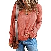 EVALESS Womens Tops Fashion V Neck Long Sleeve Shirts Casual Fall Outfits Basic T Shirts Blouses Top Women's Clothing