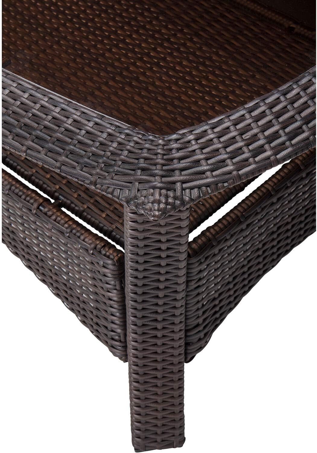 Hanover STRATHMERE1PC-TBL Tempered Glass Tabletop Strathmere 25-in. x 41-in. Woven Patio Coffee Table, Brown : Garden & Outdoor