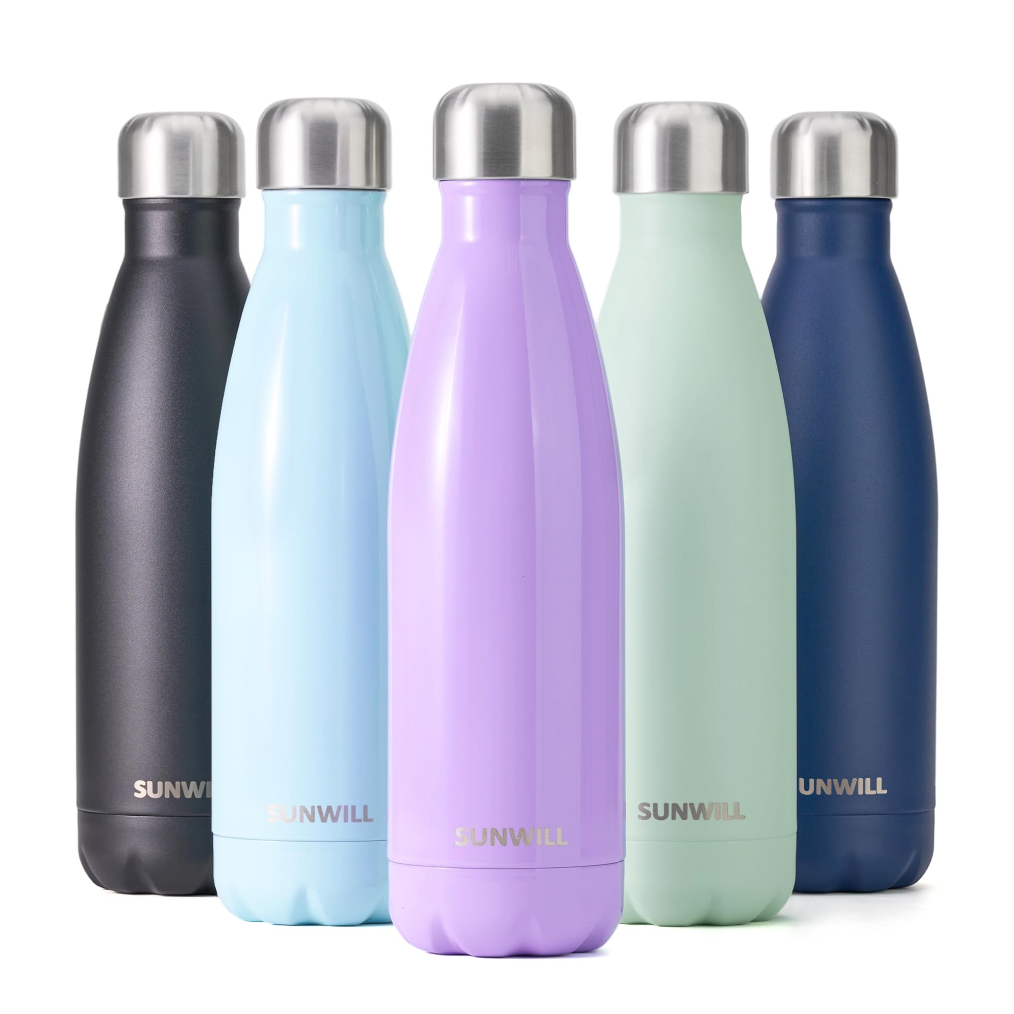 SUNWILL Metal Water Bottle Stainless Steel 500ml, Insulated Reusable Thermal Flask for Cold and Hot Drink, Travel, Sports, Gym, Powder Coated Lavender