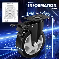 5 Inch Caster Wheels, Casters Set of 8, ASHGOOB