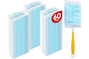 FURCIELOS 60 Count Microfibre Feather Duster Refills Compatible with Swiffer Dusters, Disposable Static Dust Removal Refills, Multi-Surface Duster with 1 Pcs Short Handle(Unscented, Pack of 1)