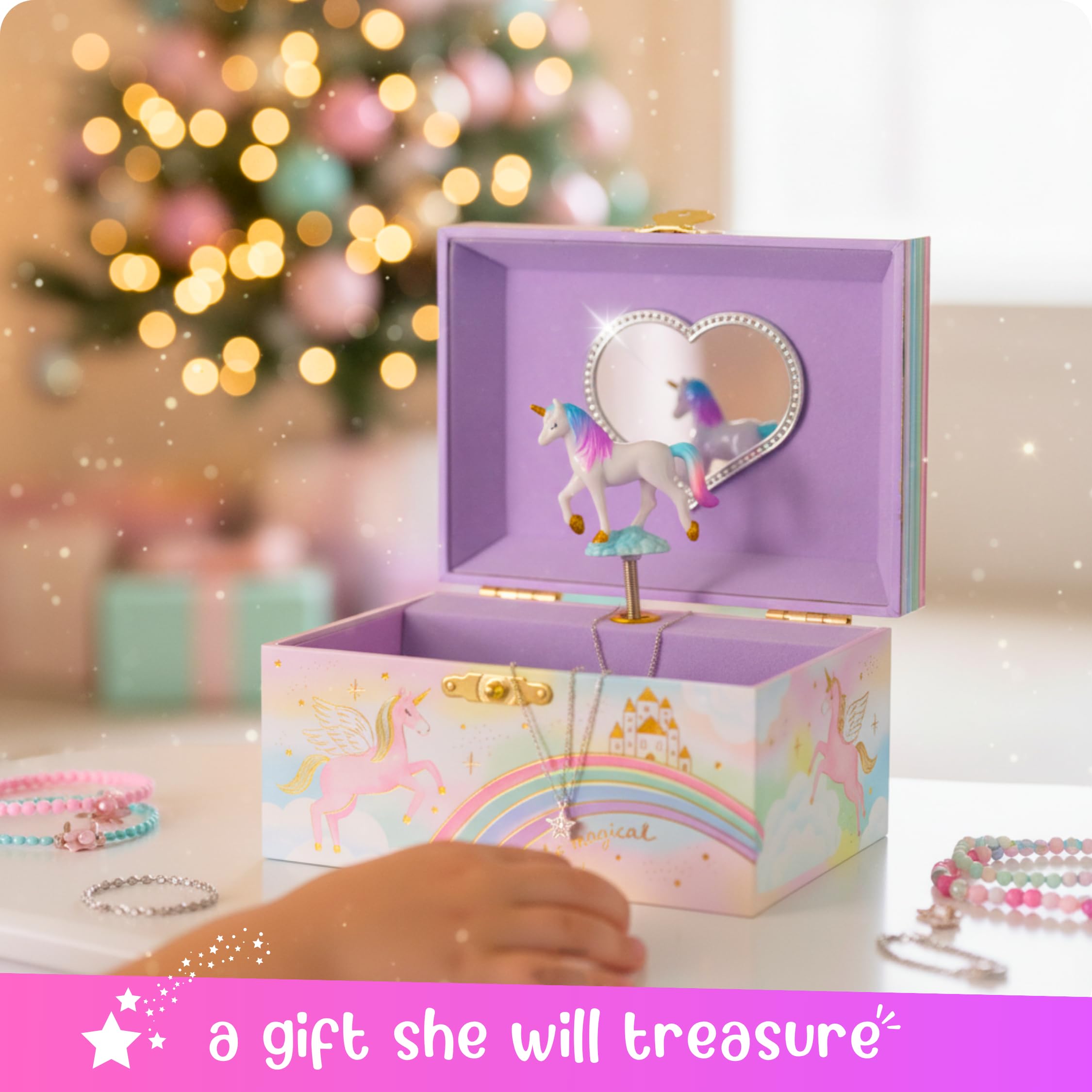 Giggle & Honey Giggle & Honey Musical Jewelry Box for Girls - Kids Jewelry Box, Unicorn Toys for Girls 4-6, Unicorn Gifts, 6 x 4.7 x 3.5 in
