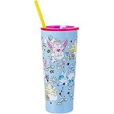 Silver Buffalo Care Bears Featuring Grumpy, Love-A-Lot, Cheer, Wish, and Good Luck Bears Double Walled Stainless Steel Tumbler with Straw, 22 Ounces