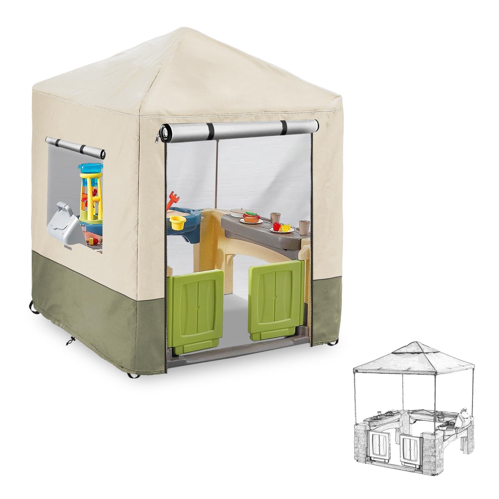 Photo 1 of Hadisi Outdoor Kids Playhouse Cover,600D Heavy Duty Waterproof Play House Covers,56" W x 56" D x 60" H,Suitable for All Around Playtime Patio with Canopy Playset -Beige