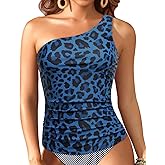 Tempt Me Tankini Tops for Women One Shoulder Swim Swimsuit Top Only Ruched Tummy Control Bathing Suit
