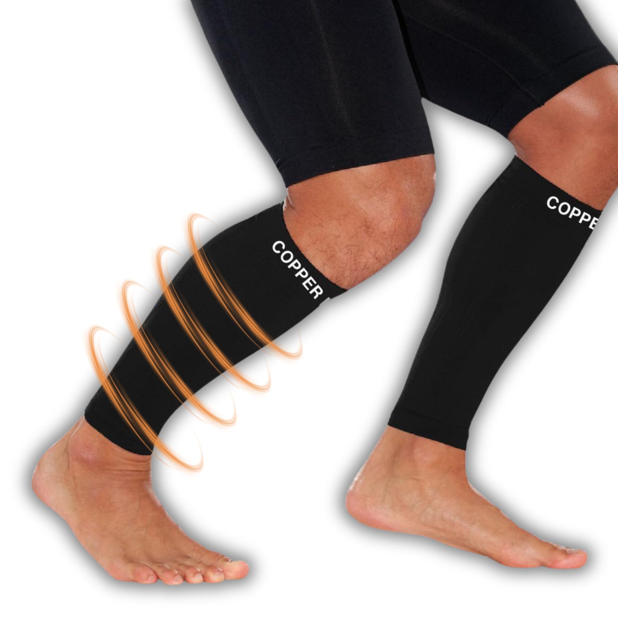 COPPER HEAL Calf Copper Compression Sleeves (Pair) Sport Muscle Strains Shin Splints Leg Socks Guard Running Marathon Soccer Rugby Tennis Golf Maternity Flight Gym Work