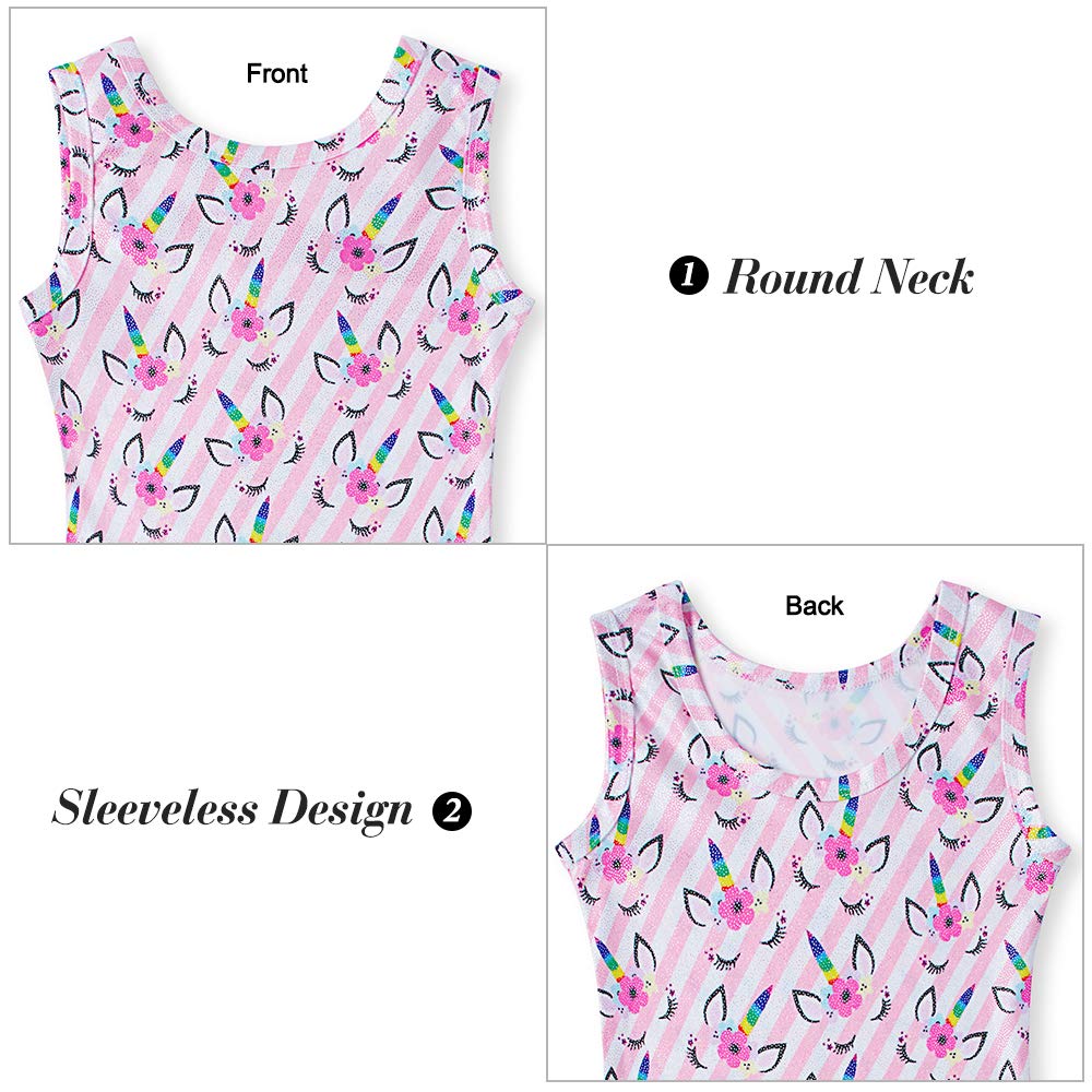 Little Girls Fashion Leotards Pretty Gymnastics Biketards Pink White Stripes Floral Unicorns Pattern 6-7 Years Dance Ballet BodySuits Unitard Biketard for Nieces Granddaughter Birthday Gift Present