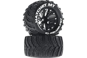 Duratrax Hatchet MT 2.8" RC Monster Truck Tires with Foam Inserts, C2 Soft Compound, Mounted on 1/2" Offset Black Wheels (Set