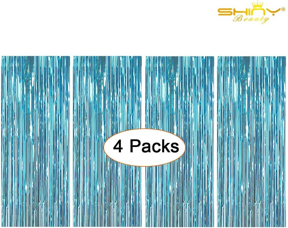 Foil Fringe Backdrop Tinsel Metallic Fringe Curtains Photo Booth Photo Booth Props Shinny Party Accessory -190921s (12FTX8FT, Aqua Bue)