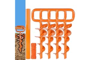 TOGXFUNI Tent Stakes for 2024 - Ground Anchors Screw in with 1PCS Tent Stakes Heavy Duty Adapter - Ideal for Trampoline Ground Anchors, Mobile Home Anchors, Tent Screw, Orange Ground Stakes (4PCS,8in)