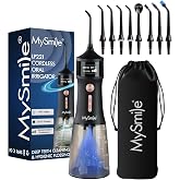 MySmile LP221 Cordless Water Flossers for Teeth w/UVC Light & OLED Display | 335ML 4 Modes Water Jet Dental Picks for Teeth C